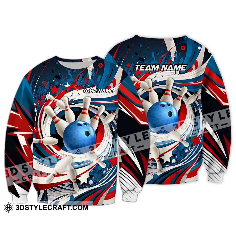 Unisex Shirt - Custom Name And Team Bowling Lover Blue Ball Pins Long Sleeve / S T-Shirt