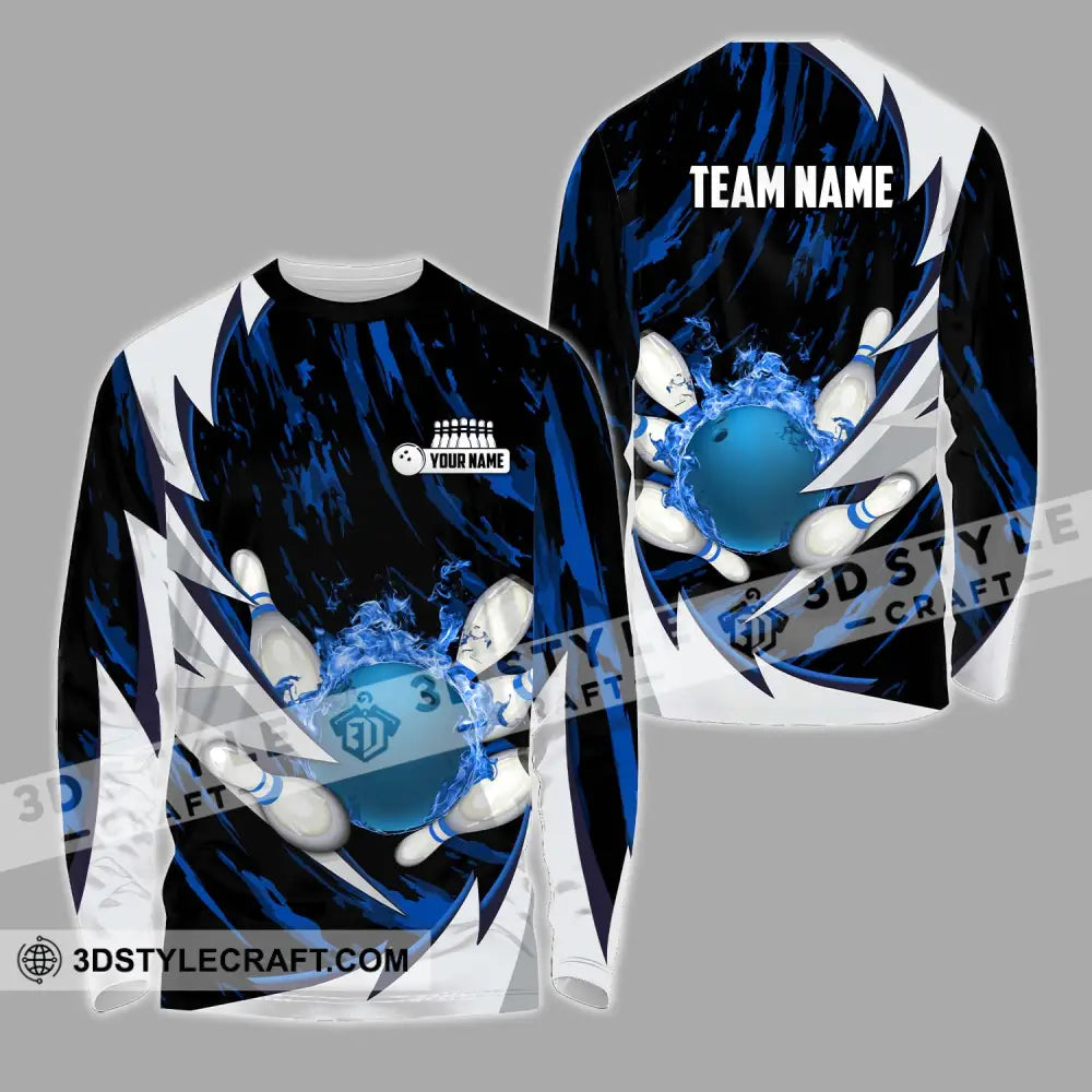 Unisex Shirt - Custom Name And Team Bowling Lover Dark Blue Long Sleeve / S T-Shirt