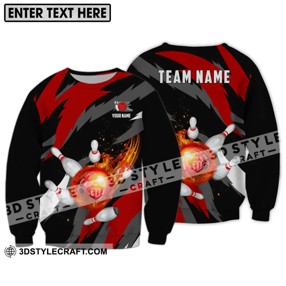 Unisex Shirt - Custom Name And Team Bowling Lover Fire Ball Long Sleeve / S T-Shirt