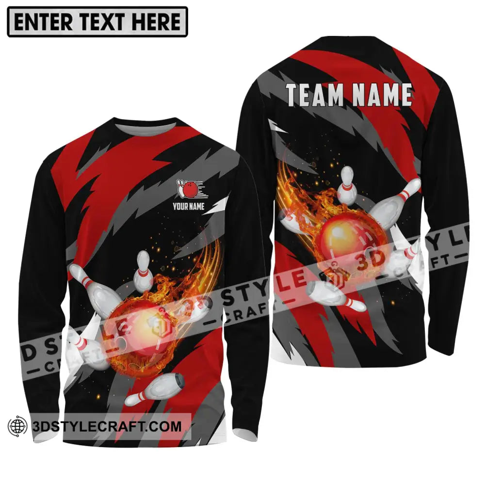 Unisex Shirt - Custom Name And Team Bowling Lover Fire Ball Long Sleeve / S T-Shirt