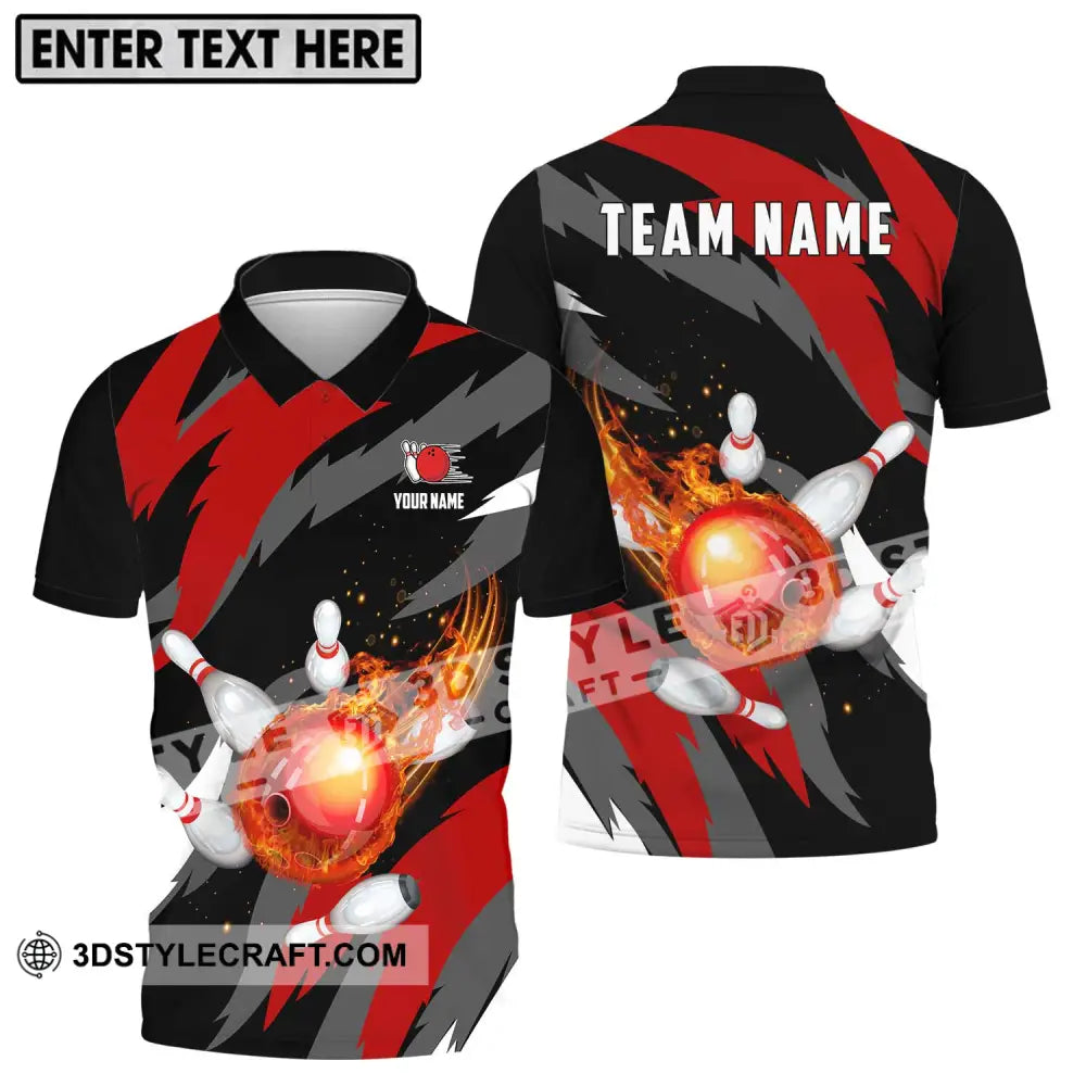 Unisex Shirt - Custom Name And Team Bowling Lover Fire Ball Polo / S T-Shirt