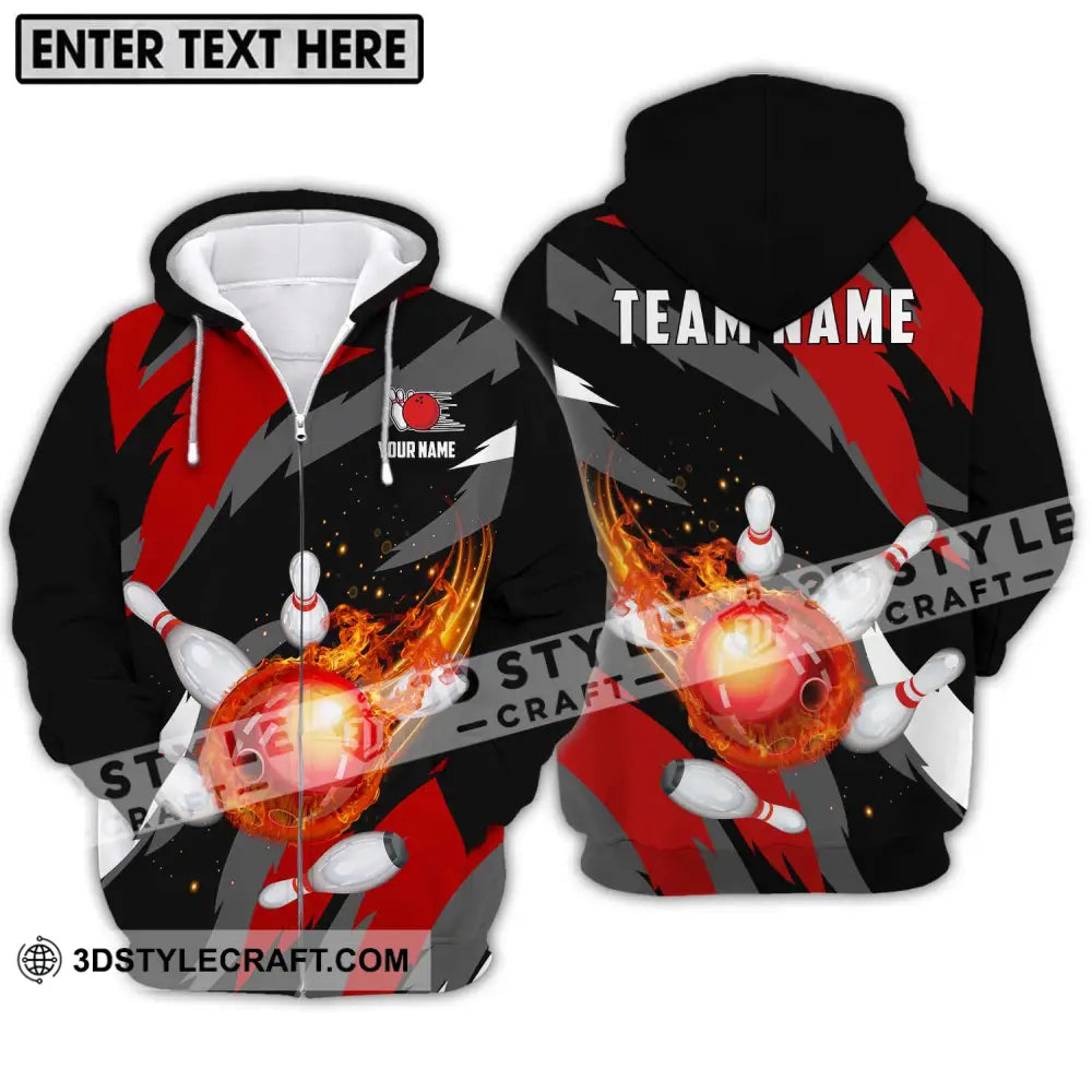 Unisex Shirt - Custom Name And Team Bowling Lover Fire Ball Zipper Hoodie / S T-Shirt