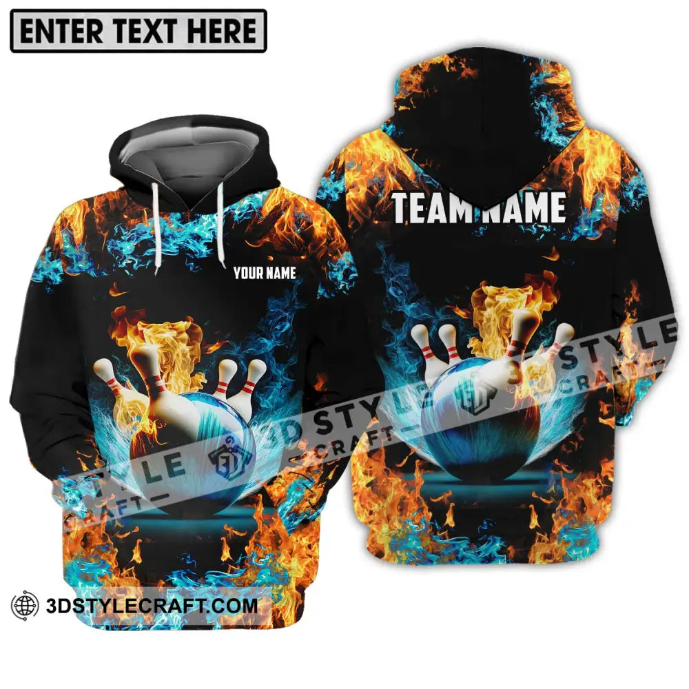 Unisex Shirt - Custom Name And Team Bowling Lover Fire Water Hoodie / S T-Shirt