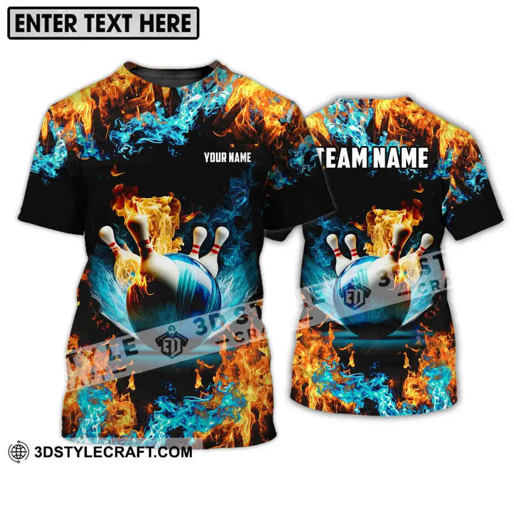 Unisex Shirt - Custom Name And Team Bowling Lover Fire Water T-Shirt / S T-Shirt