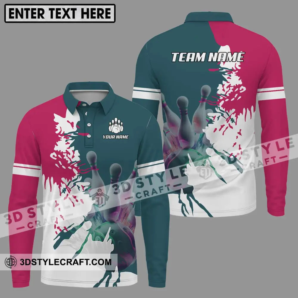 Unisex Shirt - Custom Name And Team Bowling Lover Long Sleeve Polo / S T-Shirt