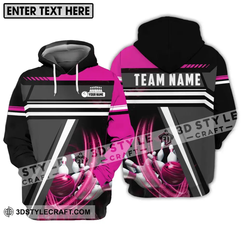 Unisex Shirt - Custom Name And Team Bowling Lover Pink Gray Hoodie / S T-Shirt