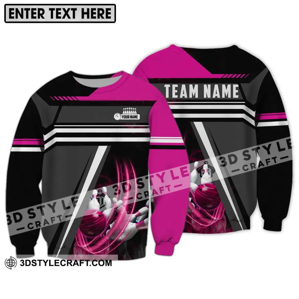 Unisex Shirt - Custom Name And Team Bowling Lover Pink Gray Long Sleeve / S T-Shirt