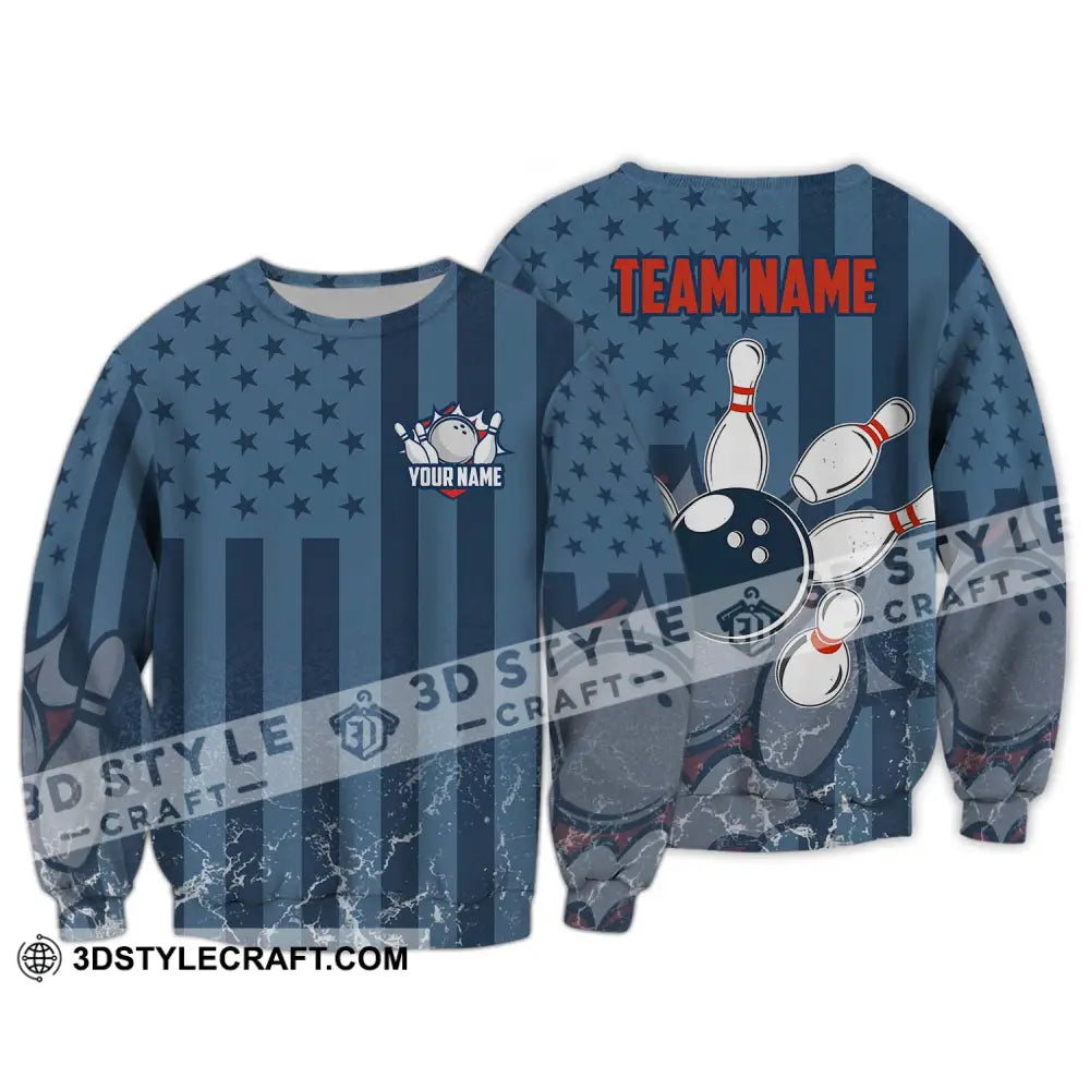 Unisex Shirt - Custom Name And Team Bowling Navy Ball Long Sleeve / S T-Shirt