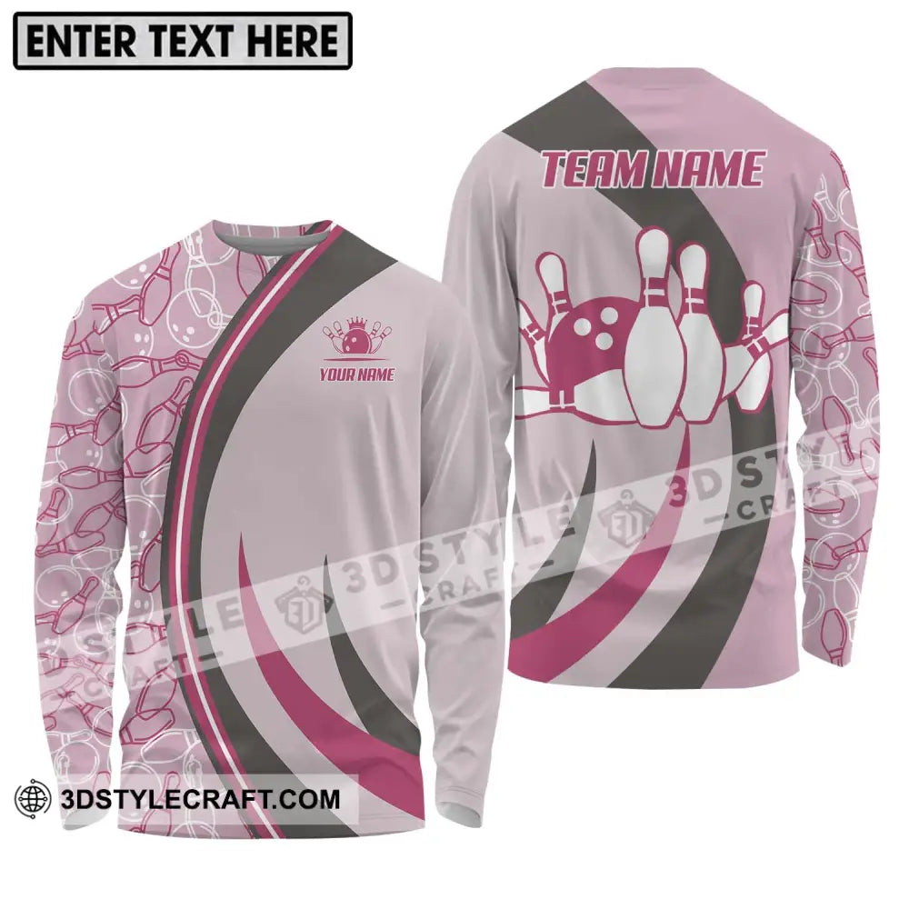 Unisex Shirt - Custom Name And Team Bowling Pink Long Sleeve / S T-Shirt