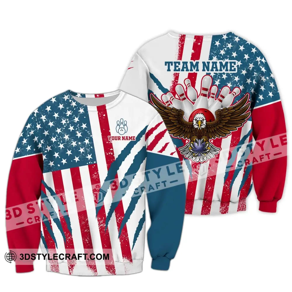 Unisex Shirt Custom Name And Team Bowling Polo America Flag T-Shirt Hoodie Long Sleeve / S