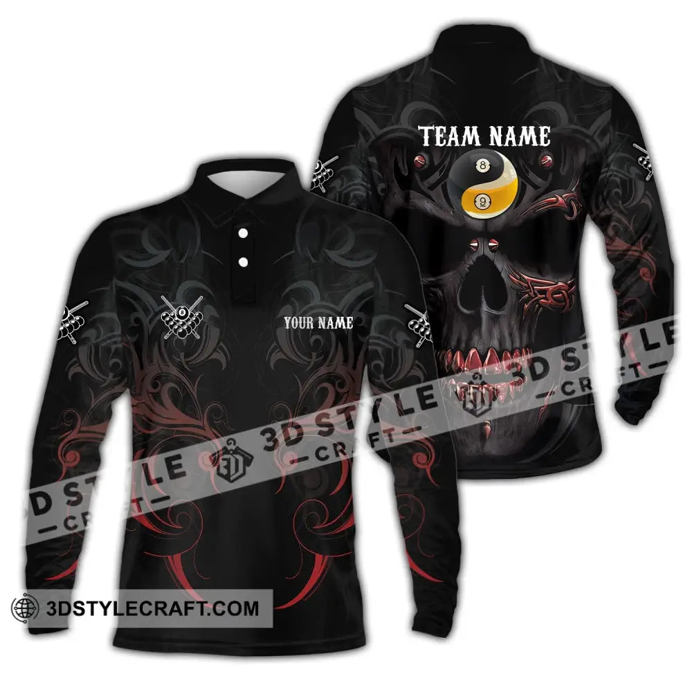 Unisex Shirt Custom Name And Team Bowling Polo Skull T-Shirt Hoodie Long Sleeve / S