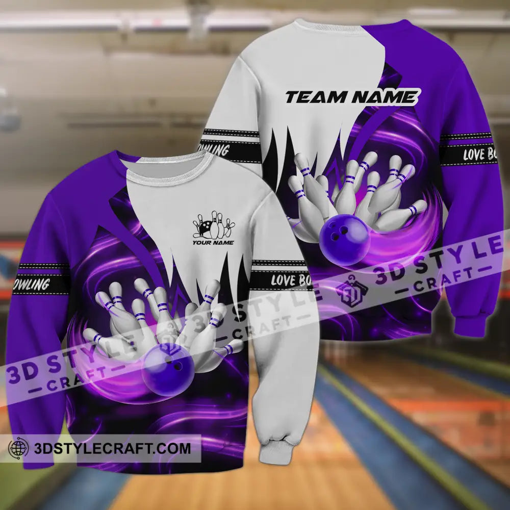 Unisex Shirt - Custom Name And Team Bowling Purple Motifs Long Sleeve / S T-Shirt