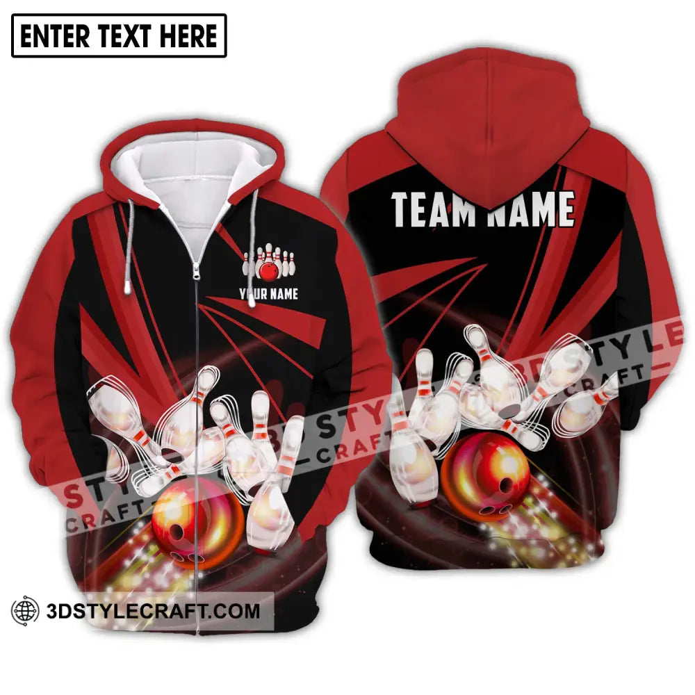 Unisex Shirt - Custom Name And Team Bowling Red Line Zipper Hoodie / S T-Shirt