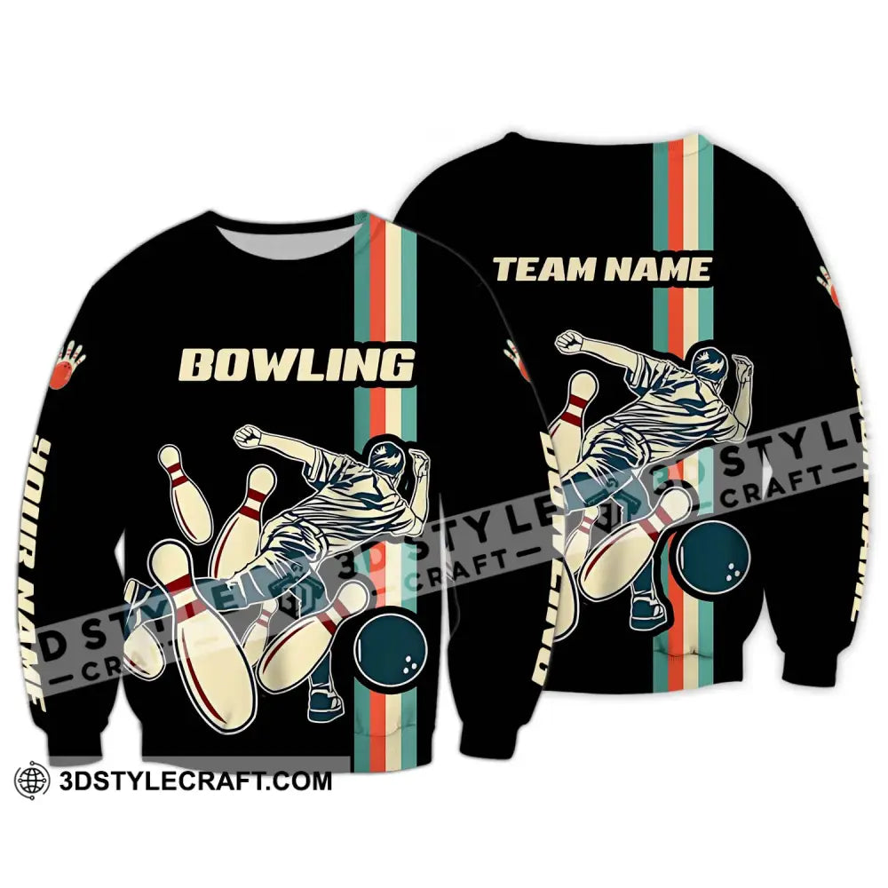 Unisex Shirt - Custom Name And Team Bowling Retro Color Long Sleeve / S T-Shirt