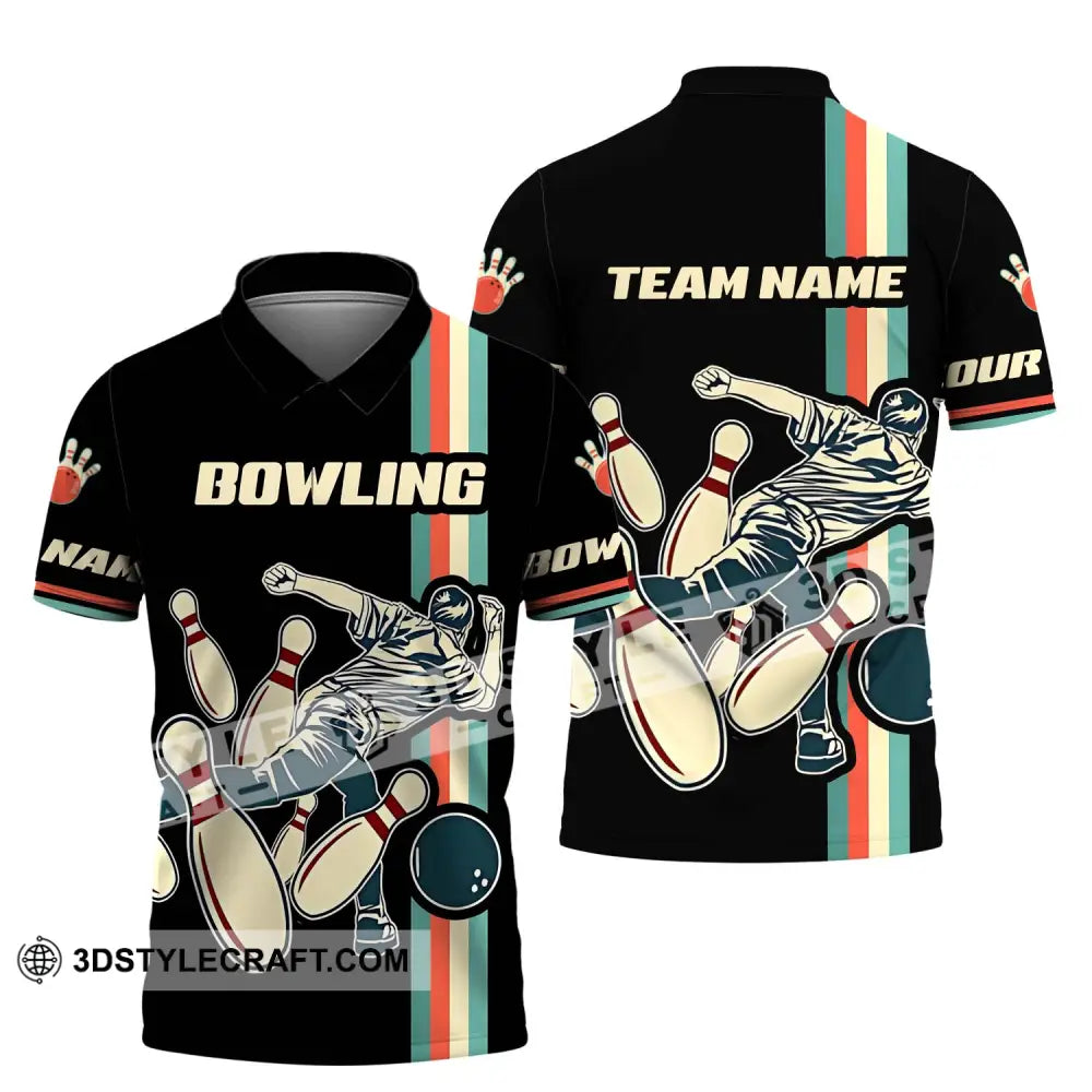 Unisex Shirt - Custom Name And Team Bowling Retro Color Polo / S T-Shirt