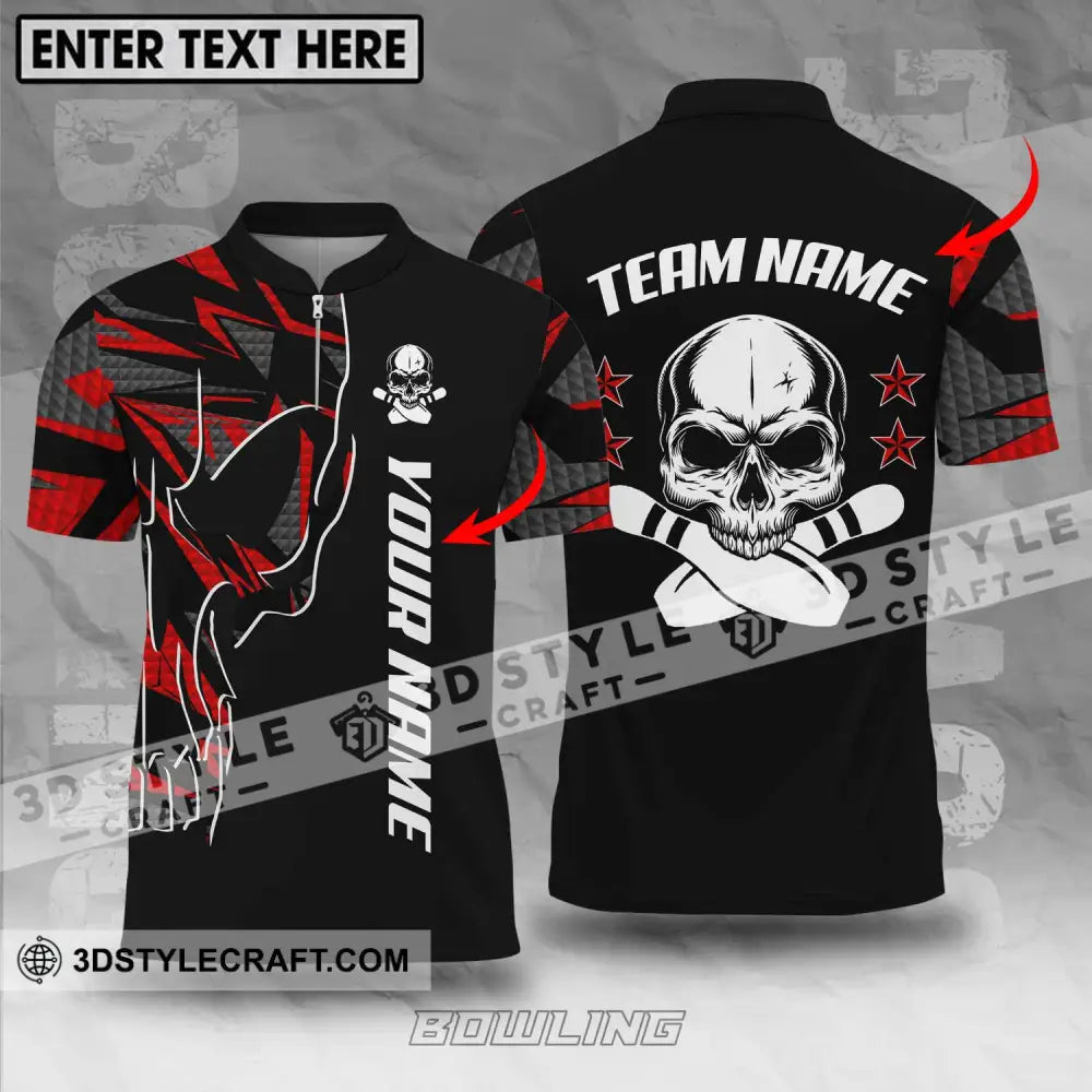 Unisex Shirt - Custom Name And Team Bowling Skull Pins T-Shirt