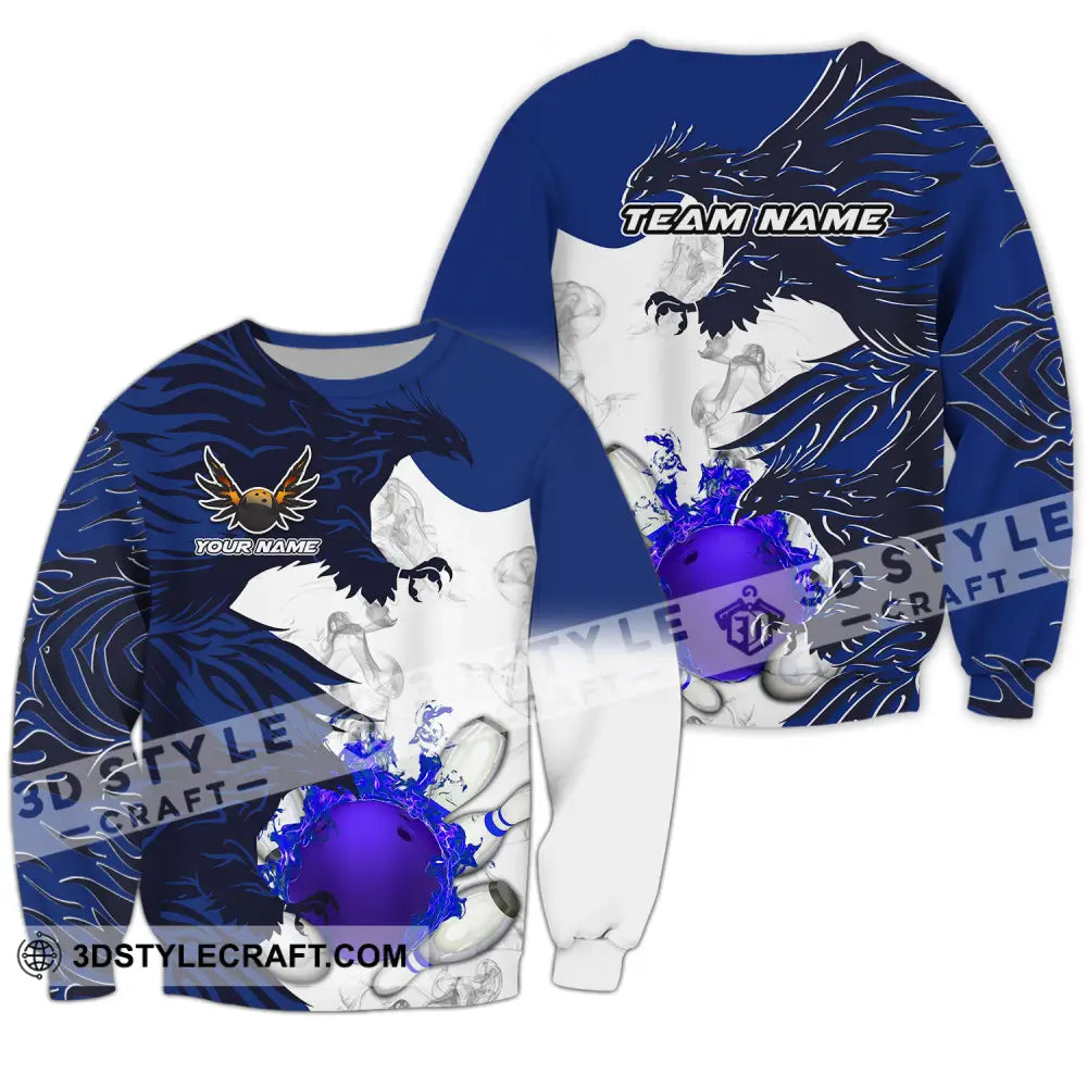 Unisex Shirt - Custom Name And Team Bowling Sport Blue Ball Fly Dragon Long Sleeve / S T-Shirt