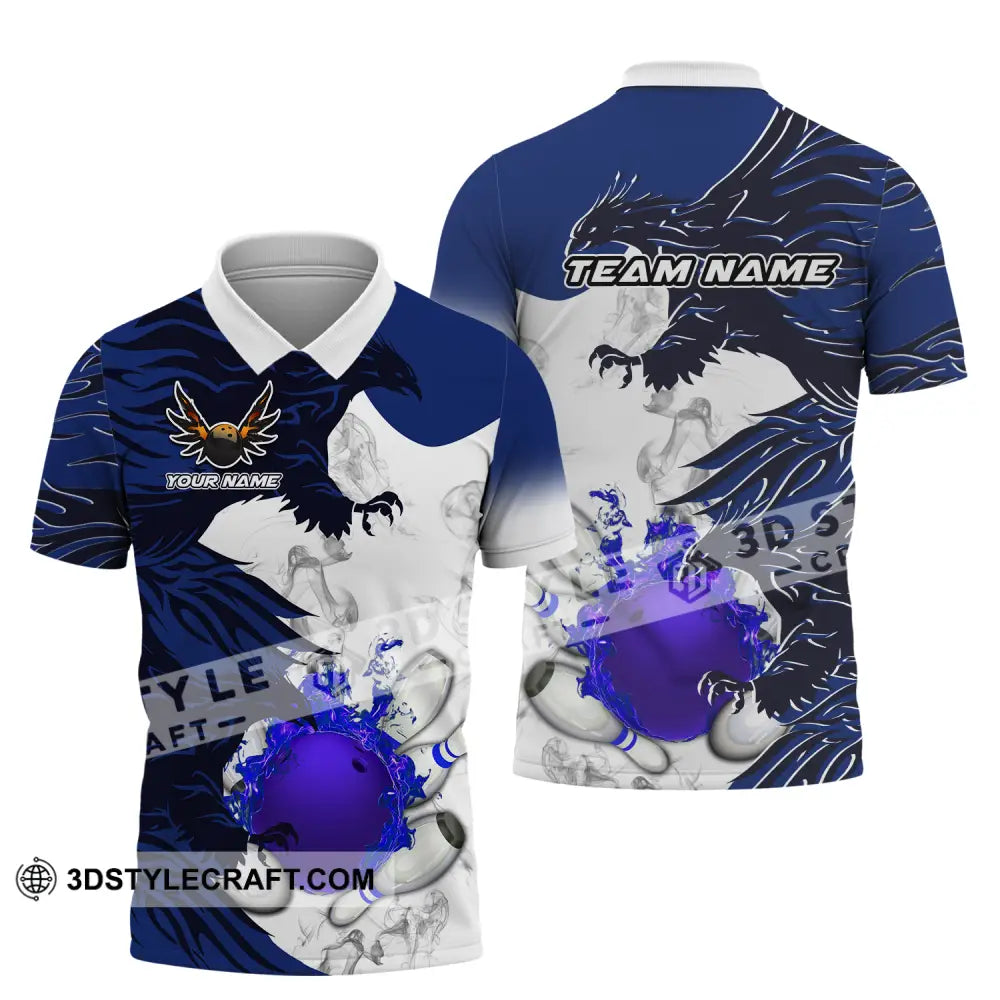 Unisex Shirt - Custom Name And Team Bowling Sport Blue Ball Fly Dragon Polo / S T-Shirt