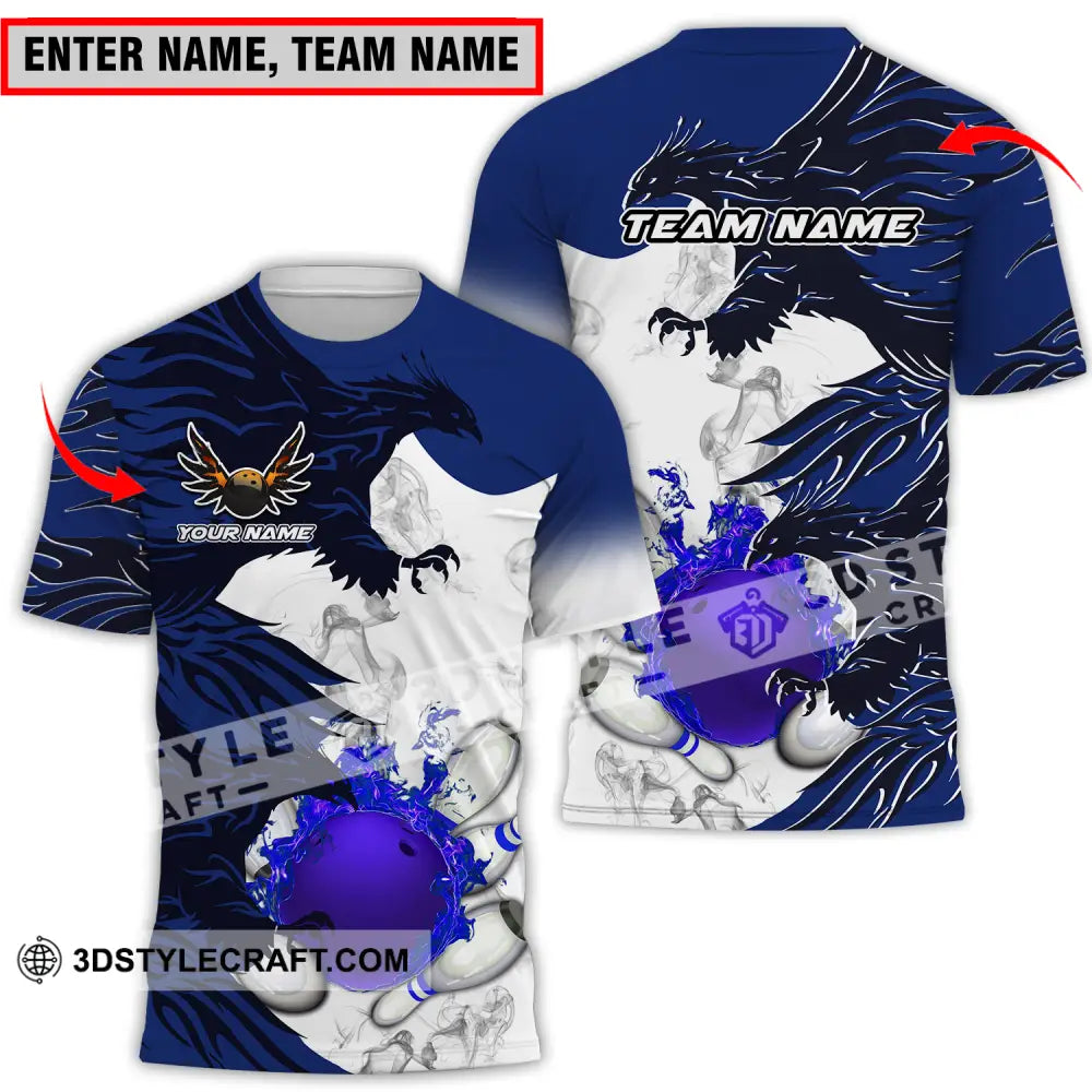 Unisex Shirt - Custom Name And Team Bowling Sport Blue Ball Fly Dragon T-Shirt