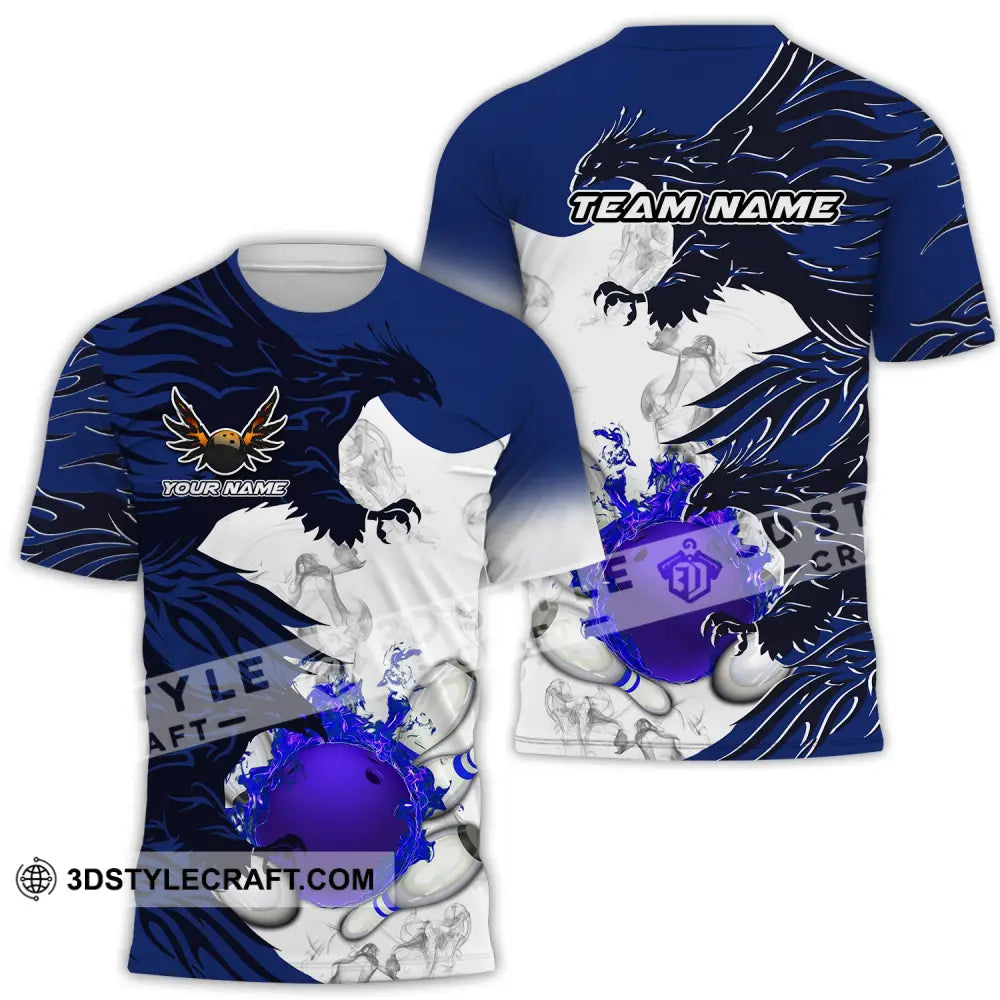 Unisex Shirt - Custom Name And Team Bowling Sport Blue Ball Fly Dragon T-Shirt / S T-Shirt