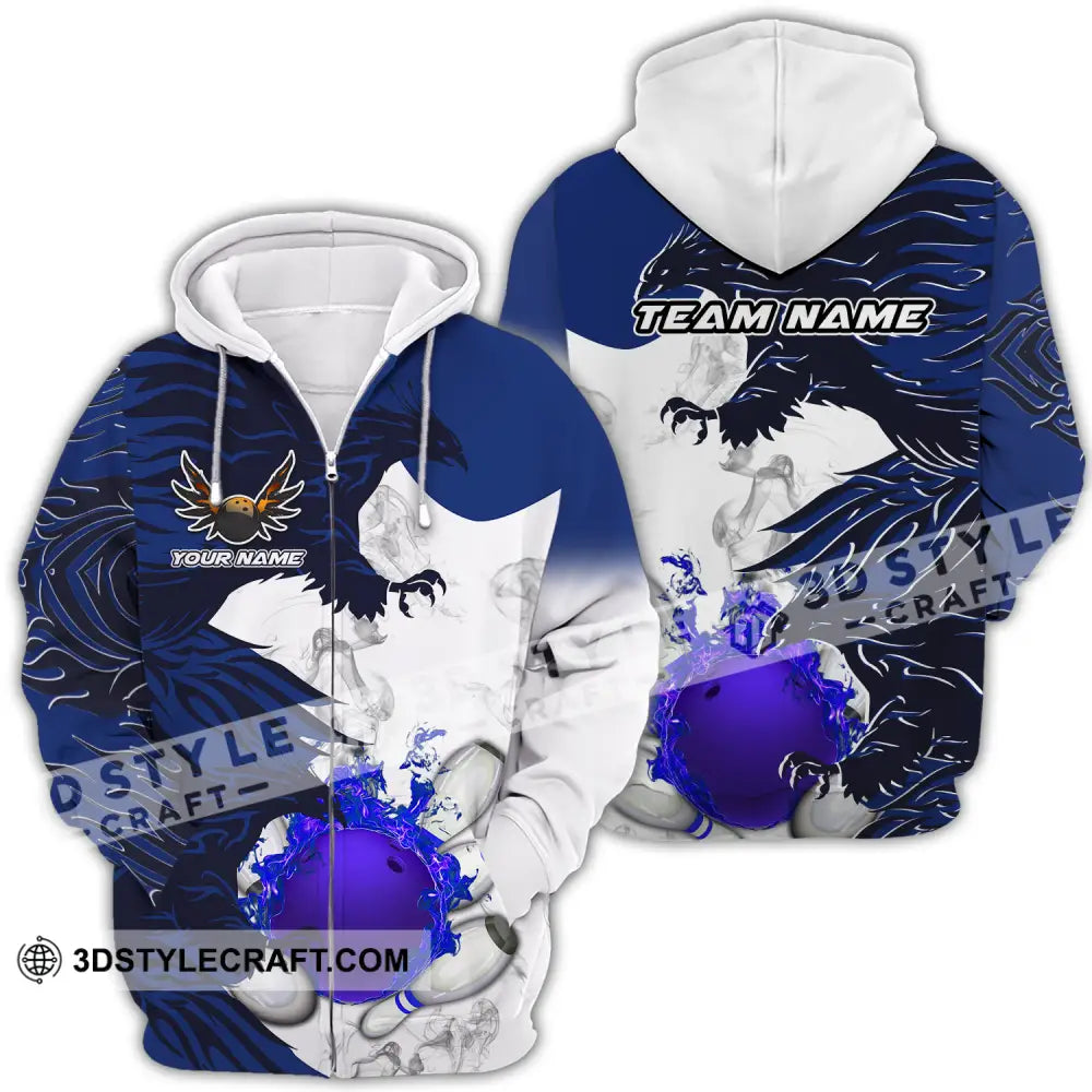 Unisex Shirt - Custom Name And Team Bowling Sport Blue Ball Fly Dragon Zipper Hoodie / S T-Shirt