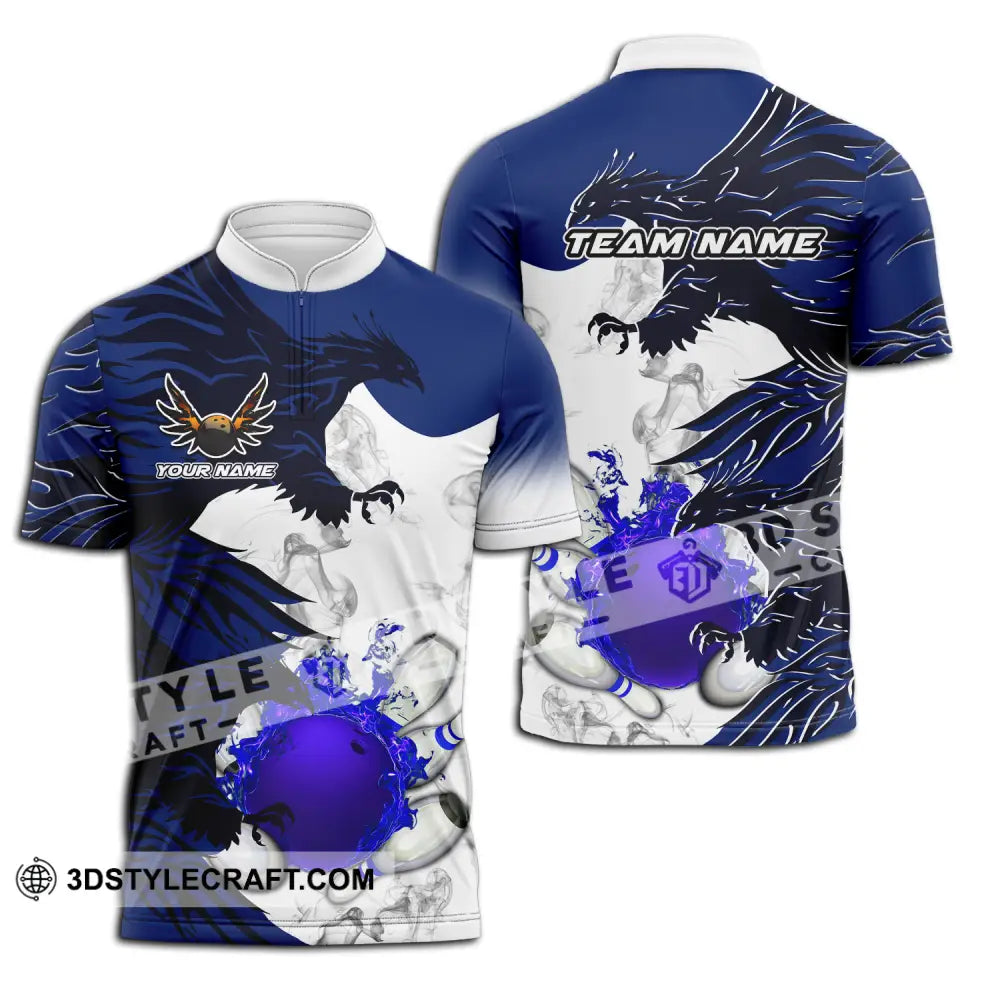 Unisex Shirt - Custom Name And Team Bowling Sport Blue Ball Fly Dragon Zipper Polo / S T-Shirt