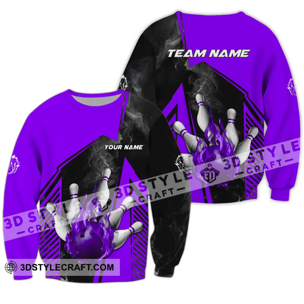 Unisex Shirt - Custom Name And Team Bowling Sport Purple Ball Long Sleeve / S T-Shirt