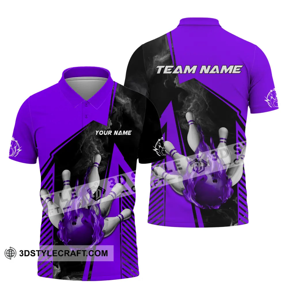 Unisex Shirt - Custom Name And Team Bowling Sport Purple Ball Polo / S T-Shirt