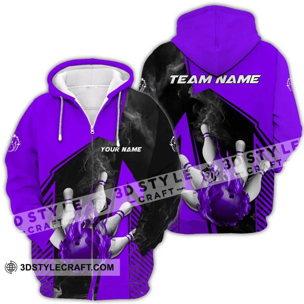 Unisex Shirt - Custom Name And Team Bowling Sport Purple Ball Zipper Hoodie / S T-Shirt