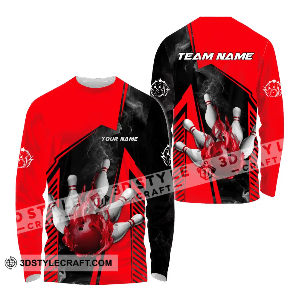 Unisex Shirt - Custom Name And Team Bowling Sport Red Ball Long Sleeve / S T-Shirt