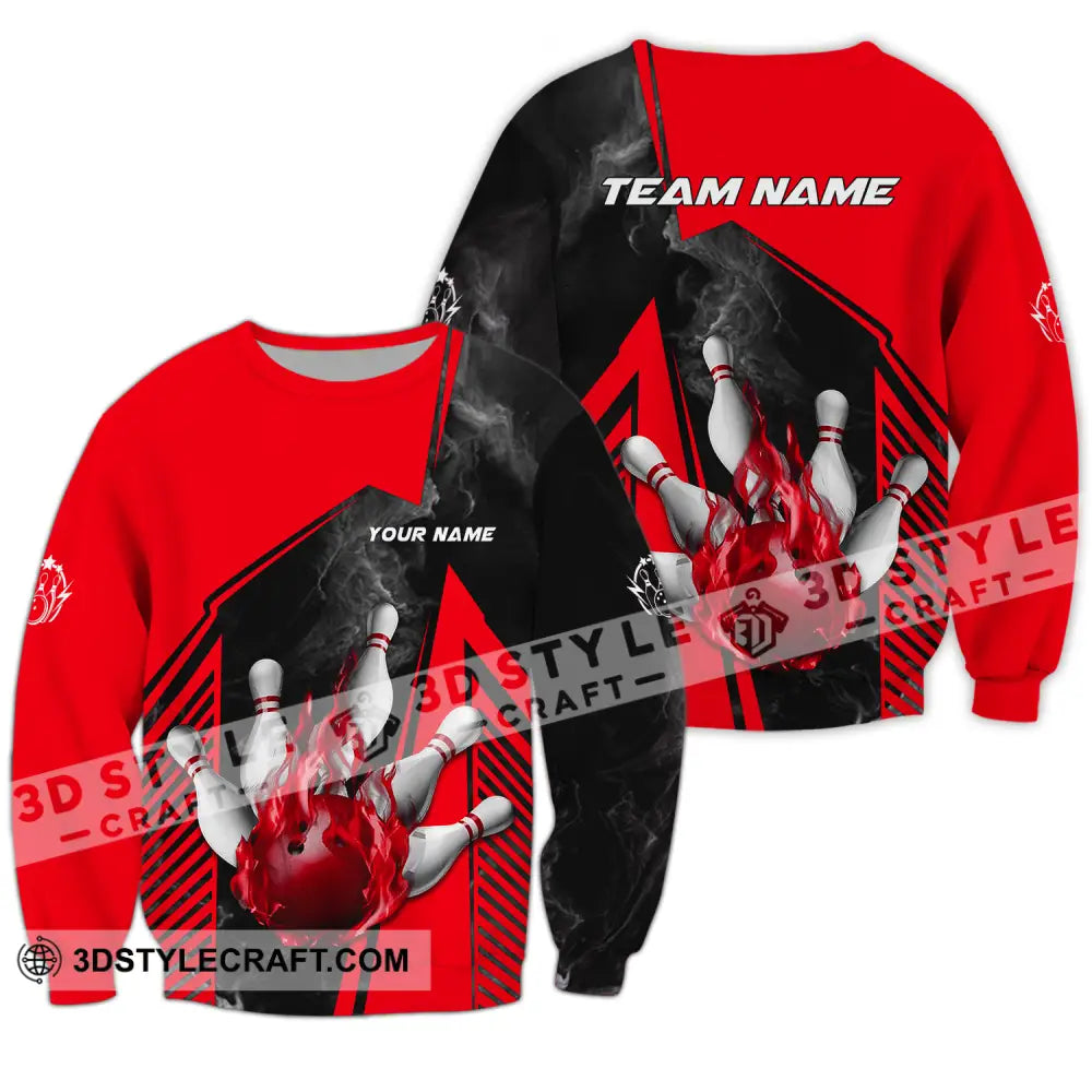 Unisex Shirt - Custom Name And Team Bowling Sport Red Ball Long Sleeve / S T-Shirt