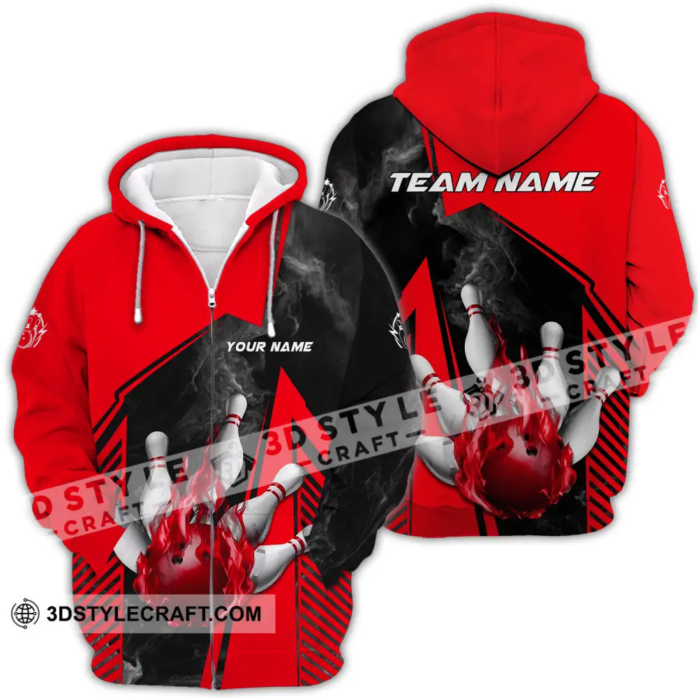 Unisex Shirt - Custom Name And Team Bowling Sport Red Ball Zipper Hoodie / S T-Shirt