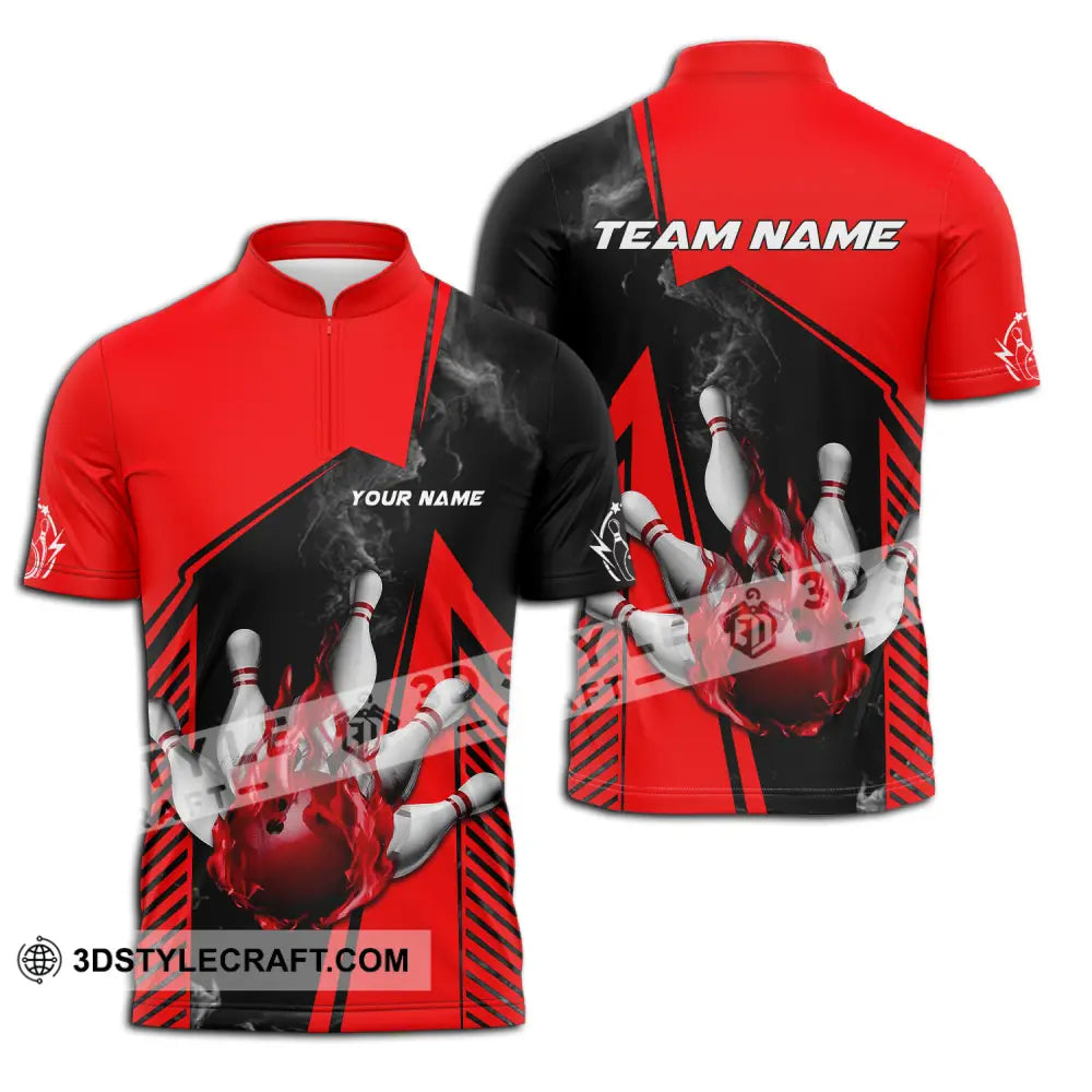 Unisex Shirt - Custom Name And Team Bowling Sport Red Ball Zipper Polo / S T-Shirt