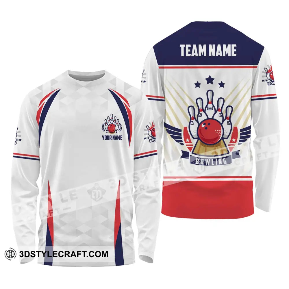 Unisex Shirt - Custom Name And Team Bowling Three Star Ball Long Sleeve / S T-Shirt