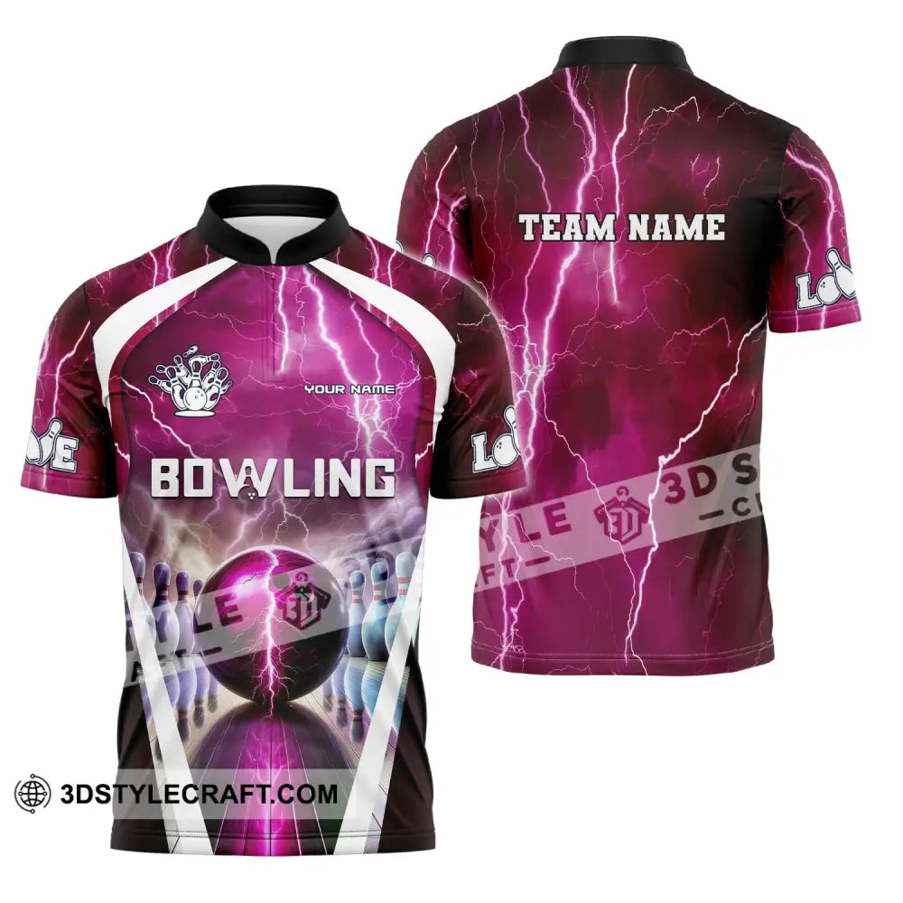 Unisex Shirt Custom Name And Team Bowling Zip Polo For Player T-Shirt T-Shirt