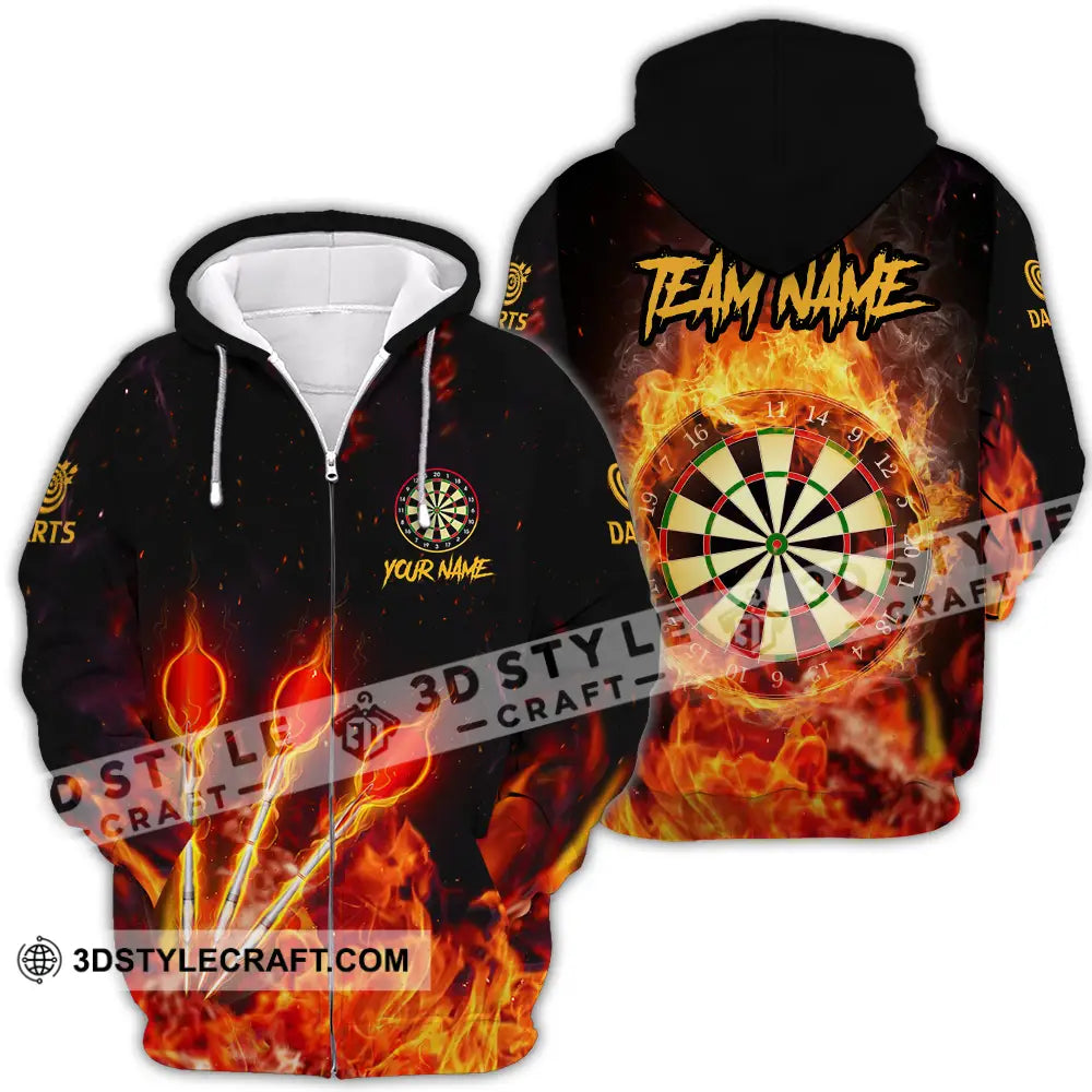 Unisex Shirt - Custom Name And Team Burning Darts Zipper Hoodie / S T-Shirt