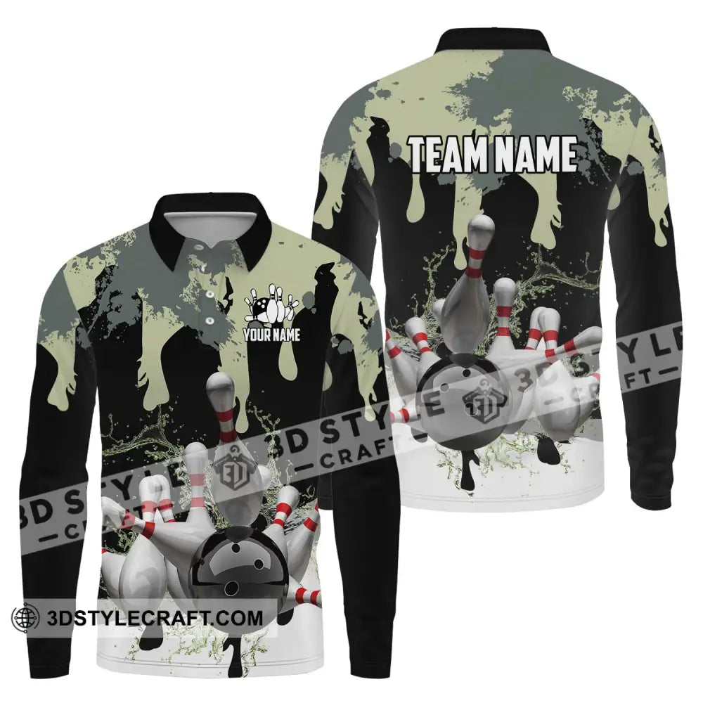 Unisex Shirt - Custom Name And Team Camouflage Color For Bowling Lover Long Sleeve Polo / S T-Shirt