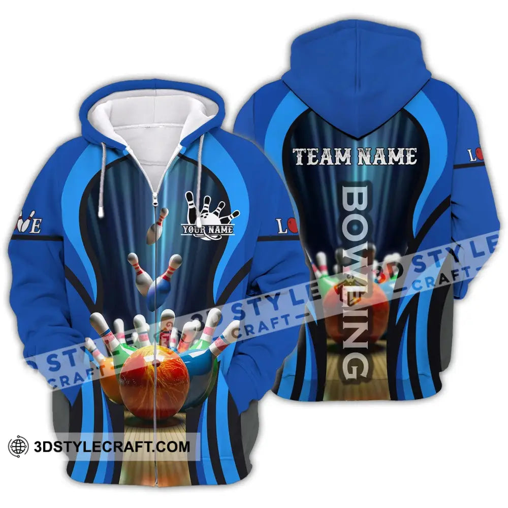 Unisex Shirt - Custom Name And Team Color Bowling Ball Zipper Hoodie / S T-Shirt