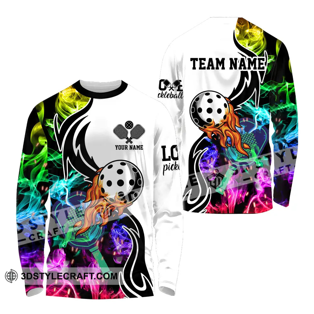 Unisex Shirt - Custom Name And Team Colorful Smoke Pickleball Long Sleeve / S T-Shirt