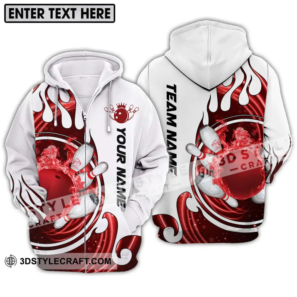 Unisex Shirt - Custom Name And Team Crown Red Bowling Ball Zipper Hoodie / S T-Shirt