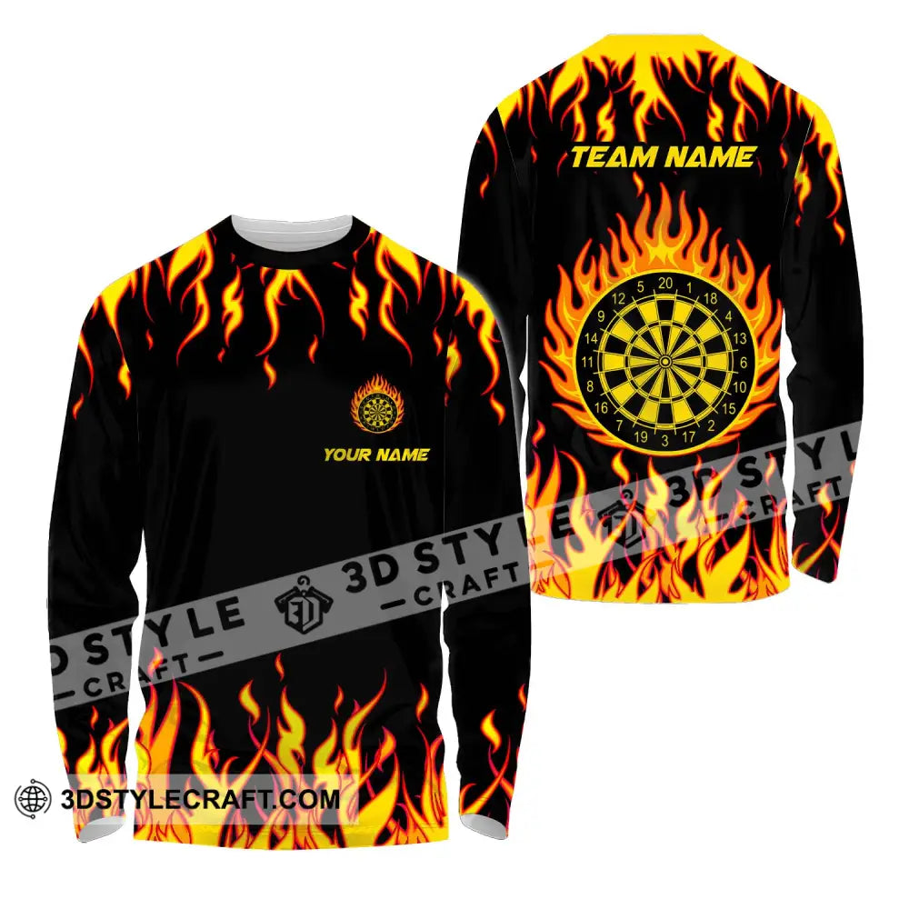 Unisex Shirt - Custom Name And Team Darts Fire Long Sleeve / S T-Shirt