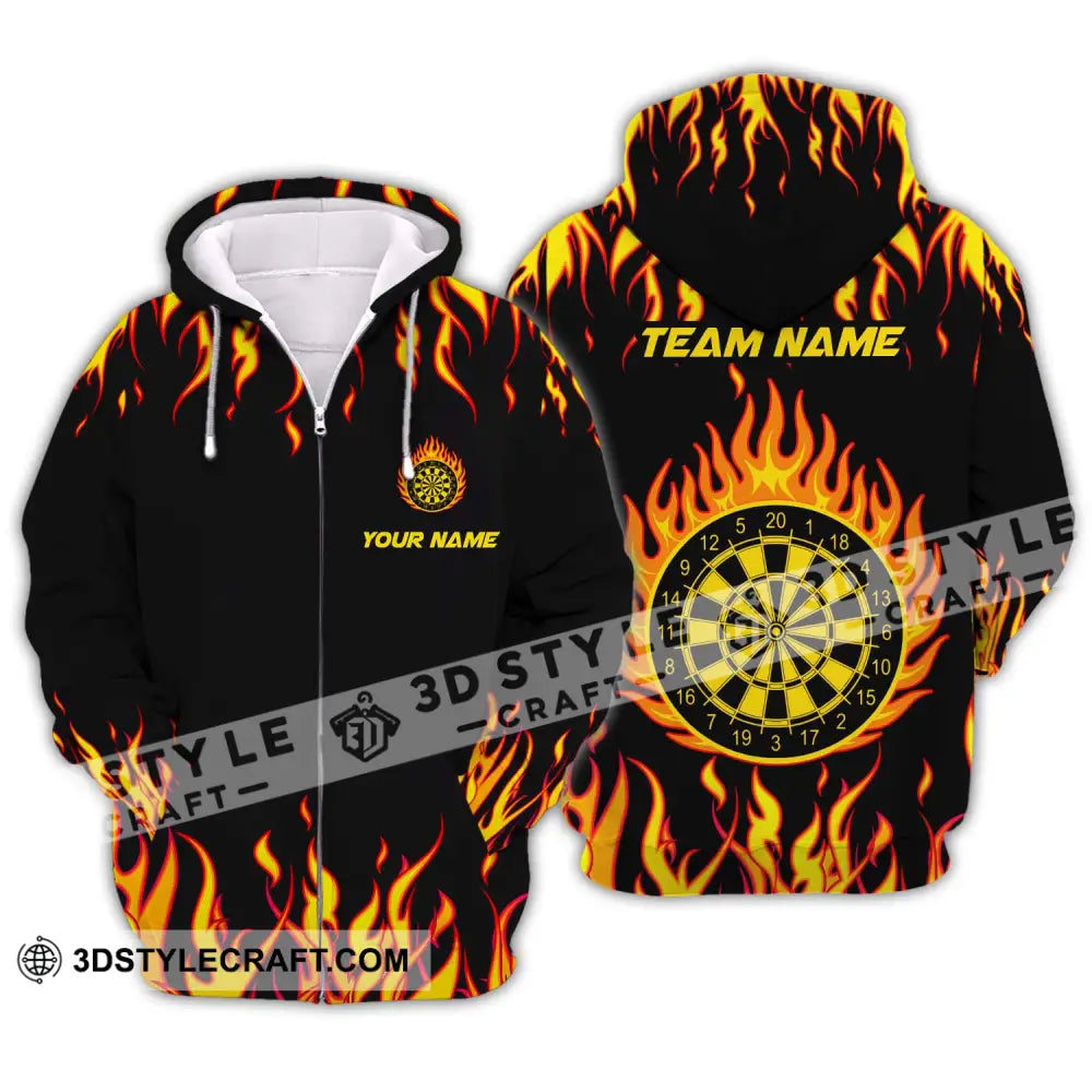 Unisex Shirt - Custom Name And Team Darts Fire Zipper Hoodie / S T-Shirt