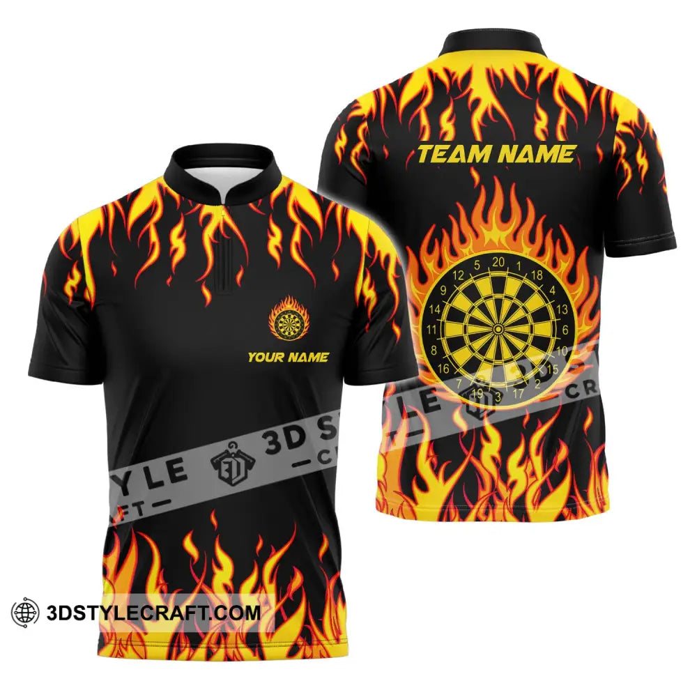 Unisex Shirt - Custom Name And Team Darts Fire Zipper Polo / S T-Shirt