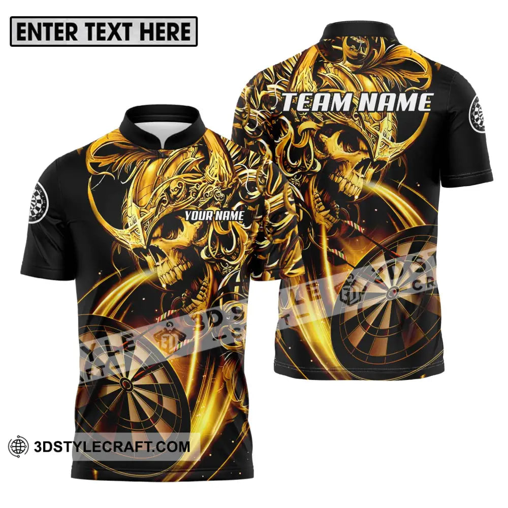 Unisex Shirt - Custom Name And Team Darts Gold Zipper Polo / S T-Shirt