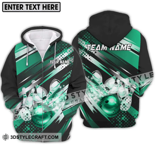 Unisex Shirt - Custom Name And Team Emerald Bowling Ball Pins Zipper Hoodie / S T-Shirt