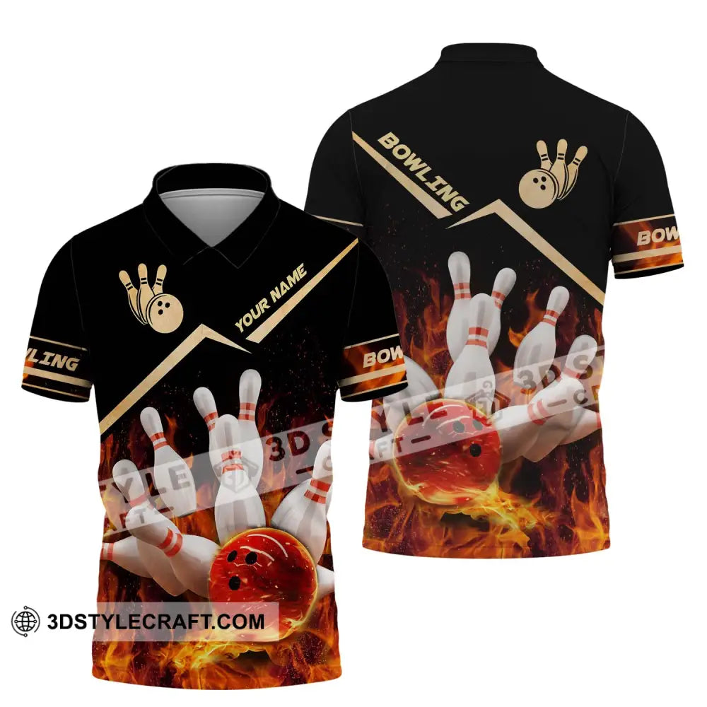 Unisex Shirt - Custom Name And Team Fiery Bowling Polo / S T-Shirt