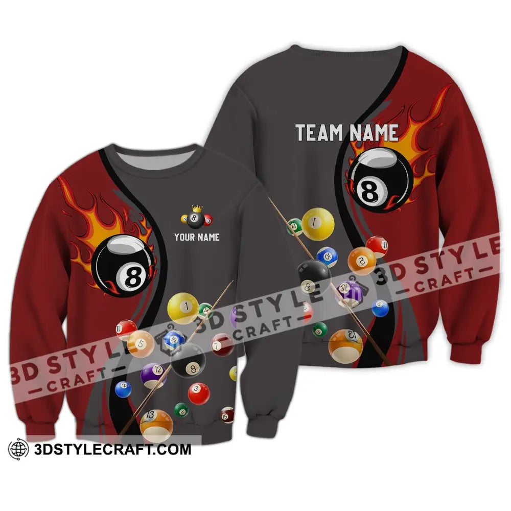 Unisex Shirt - Custom Name And Team Fire Billiard Ball For Lover Long Sleeve / S T-Shirt