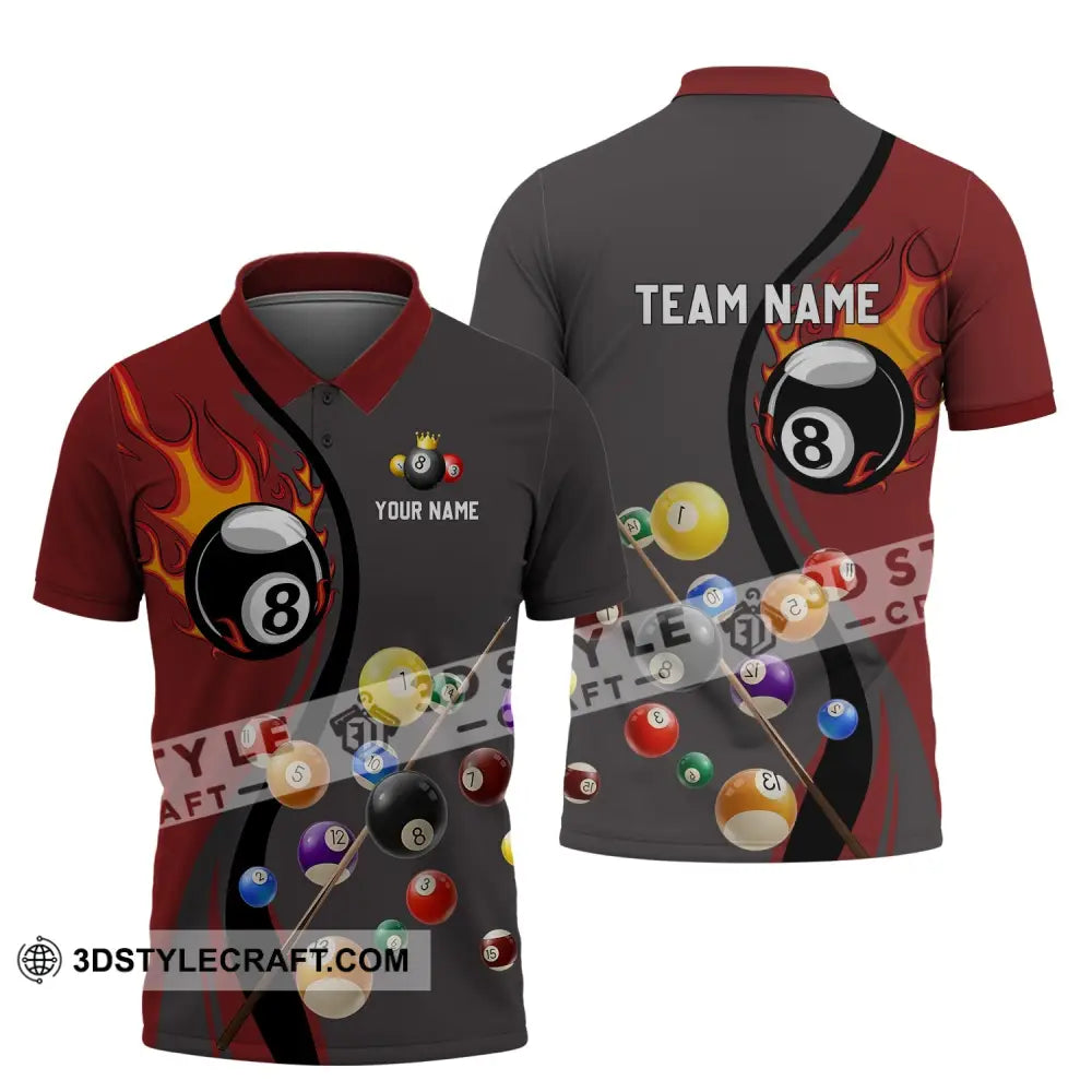 Unisex Shirt - Custom Name And Team Fire Billiard Ball For Lover Polo / S T-Shirt