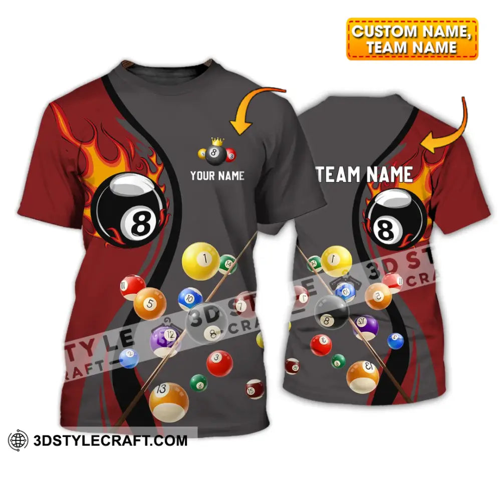 Unisex Shirt - Custom Name And Team Fire Billiard Ball For Lover T-Shirt