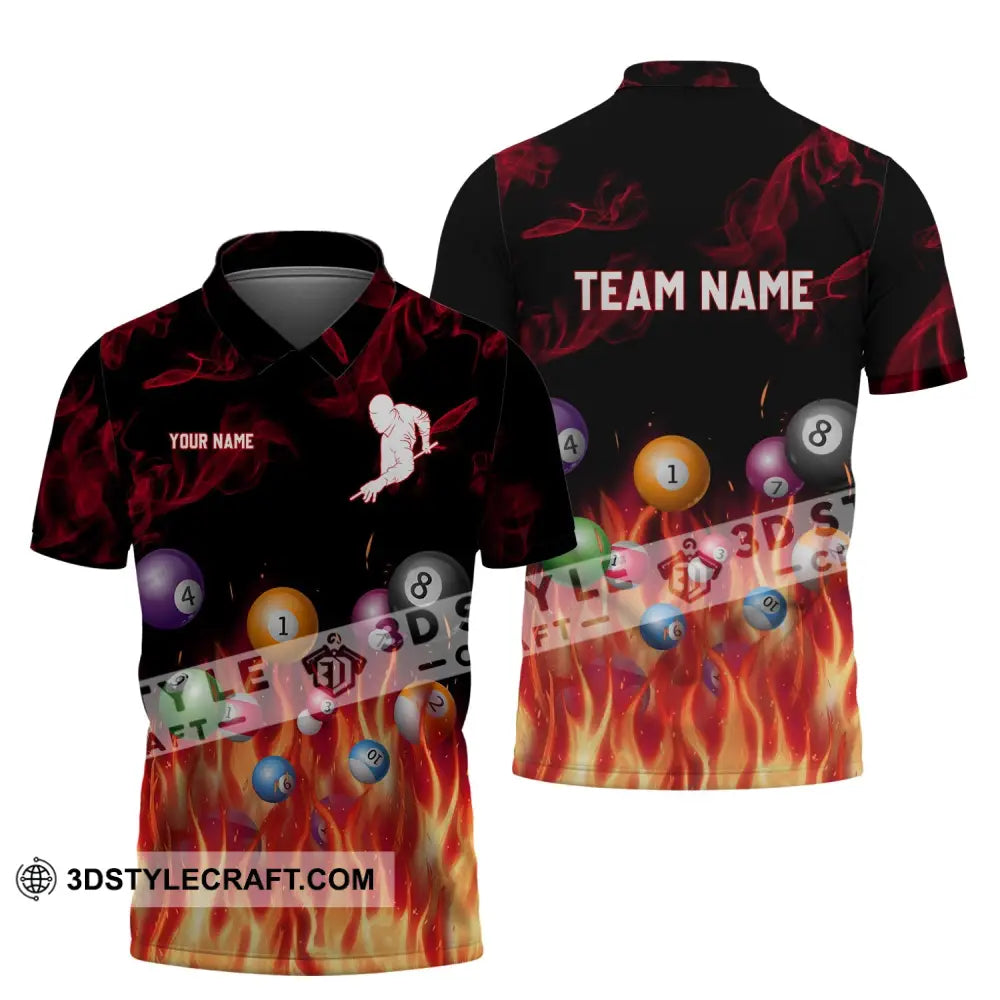 Unisex Shirt - Custom Name And Team Fire Billiard Ball Polo / S T-Shirt